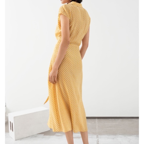 & Other Stories Waist Knot Midi Dress Yellow Polka Dot Tie Short Sleeve 0 - Picture 3 of 12